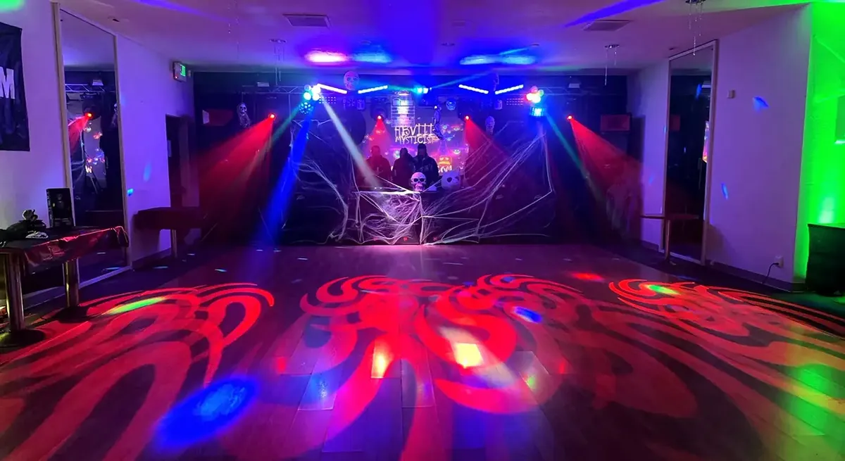 Halloween event with full lighting rig and dance floor